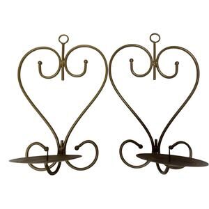 Vintage Metal Heart Candle Holder Set Gold Wall Sconce Farmhouse Decor
